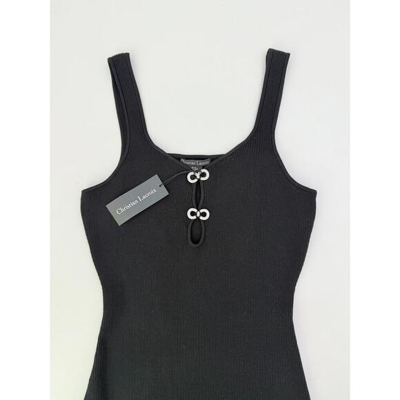 Christian Lacroix rhinestone black ribbed mini dress - size medium - Picture 3 of 6